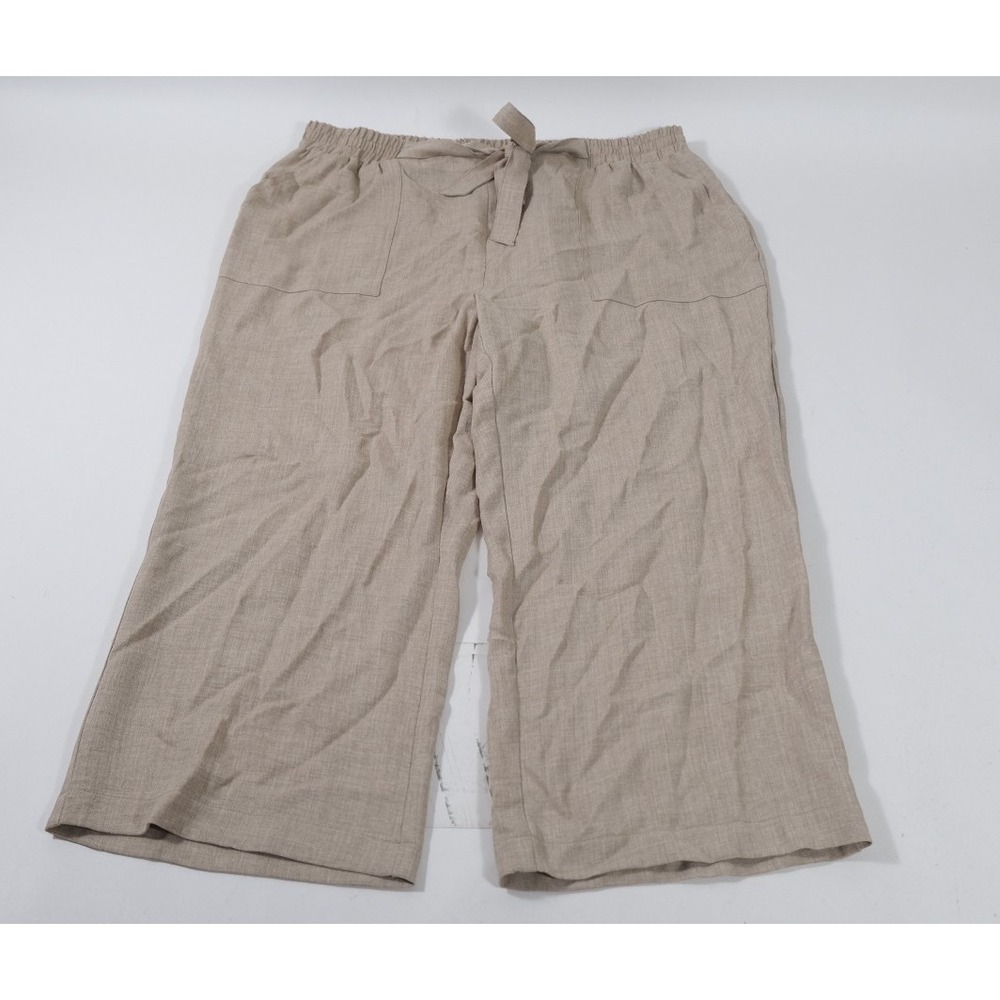 SOHO Apparel Ltd Pants Womens PL Beige Wide Leg Crop Elastic Waist Linen Look